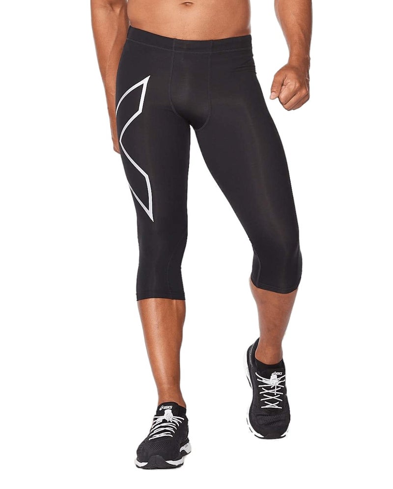 2XU Men's Core 3/4 Compression Tights, Black/Silver, Medium - Image 1